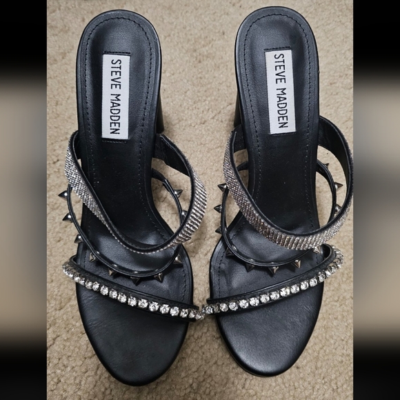 Steve Madden Black Rhinestone Studded Sandals - Picture 1 of 5